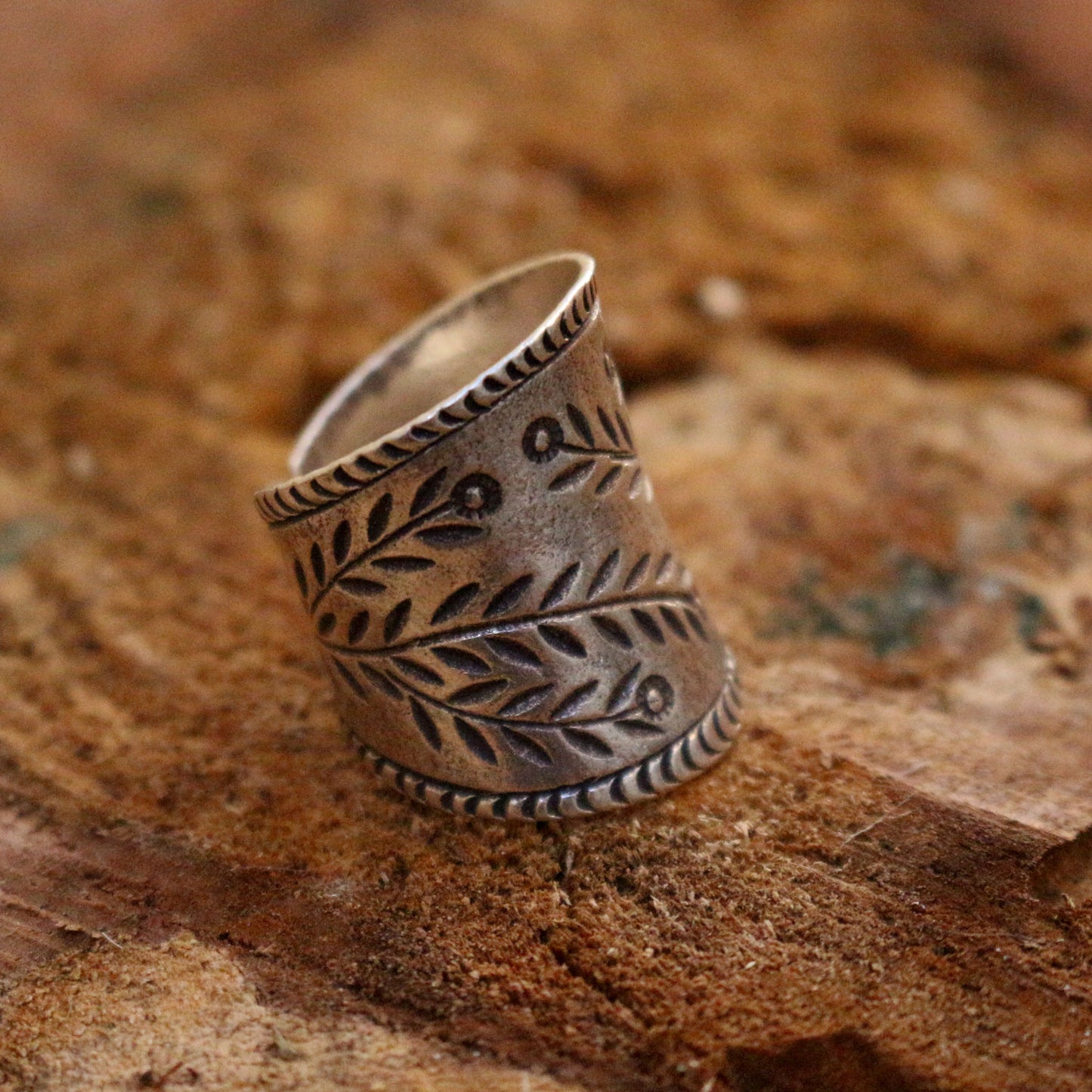 Olive Branch Wide Band Silver Ring