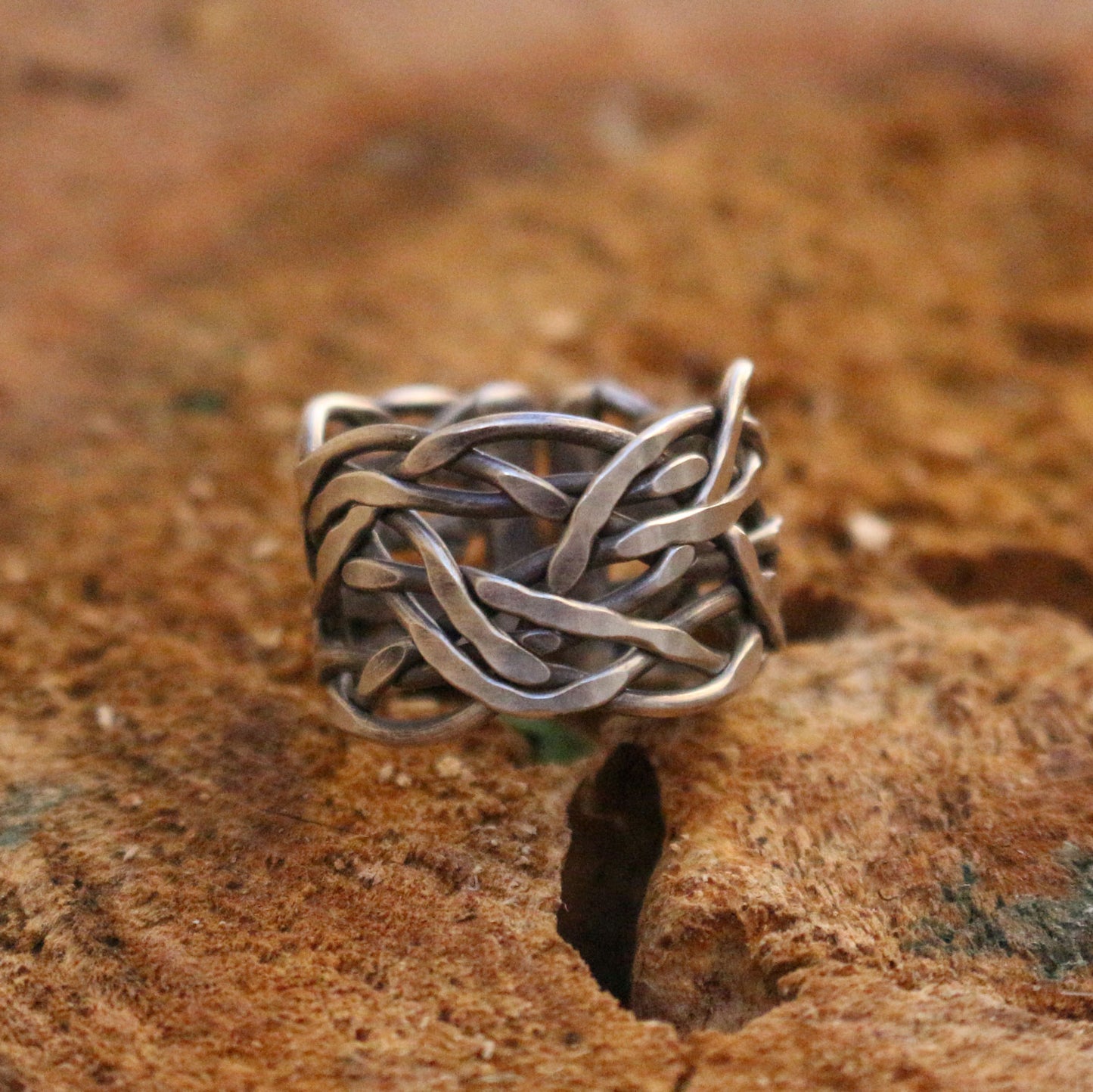 Braided Wide Band Silver Ring