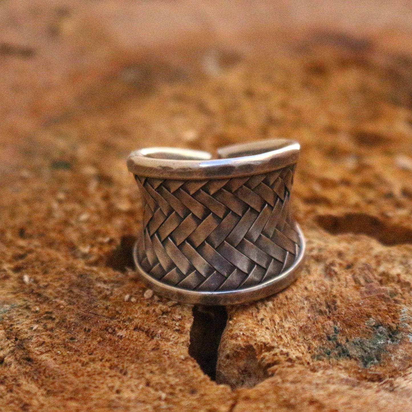 Woven Silver Wide Band Ring
