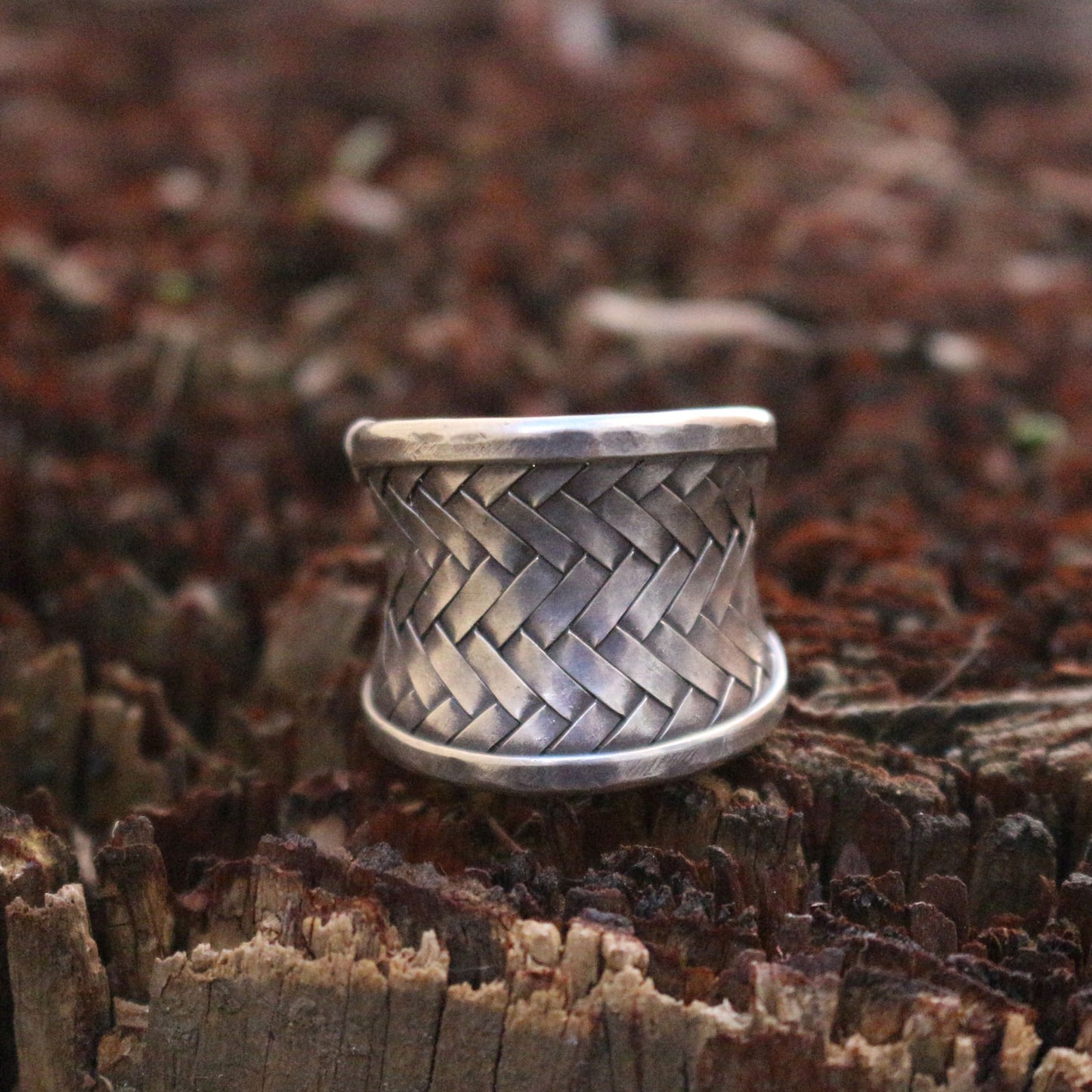 Woven Silver Wide Band Ring