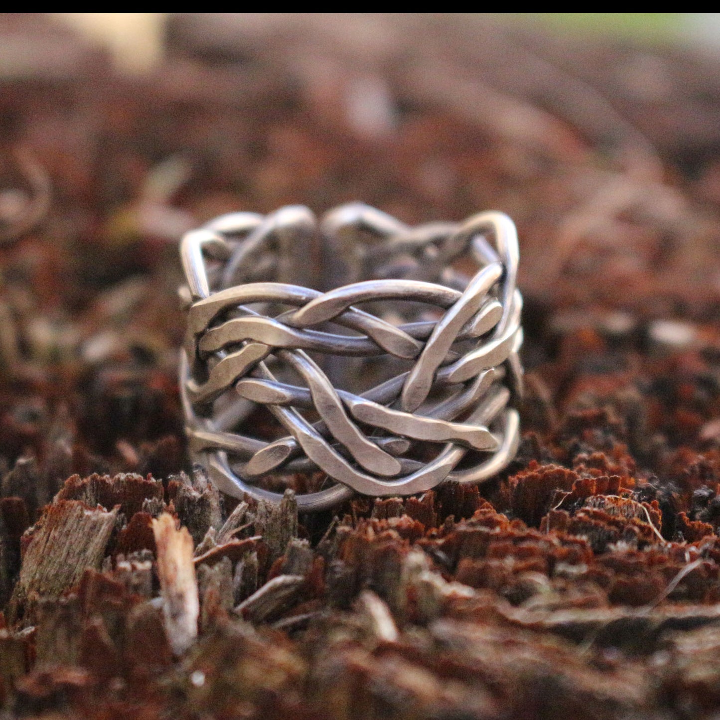 Braided Wide Band Silver Ring
