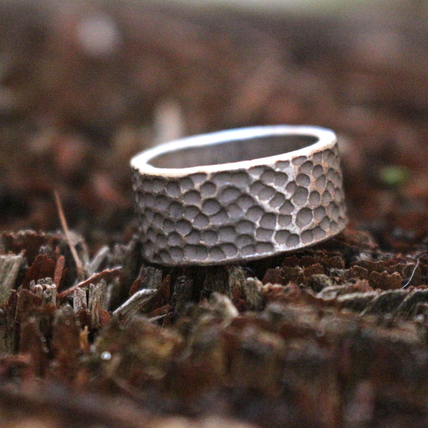 Hammered Wide Band Silver Ring