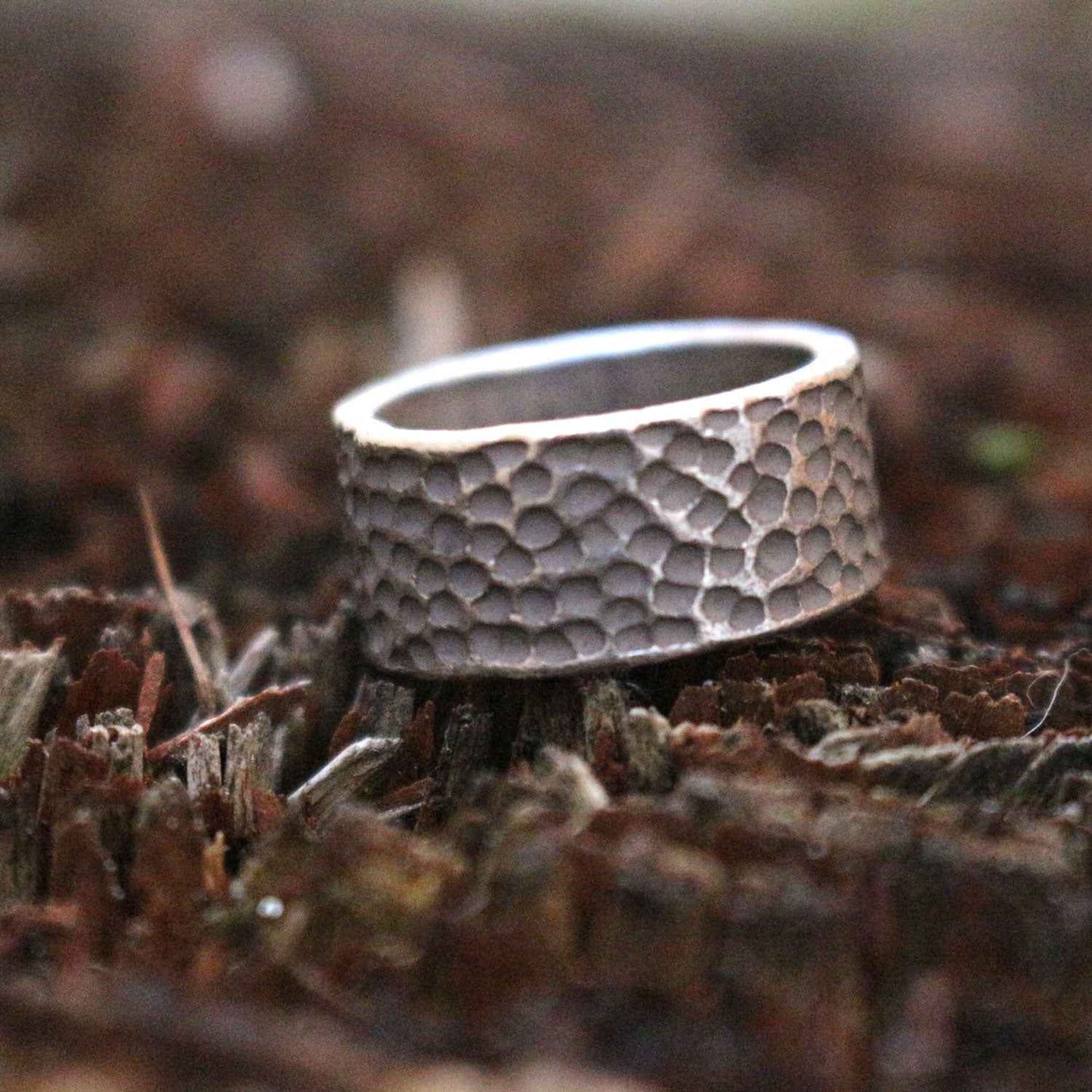 Hammered Wide Band Silver Ring