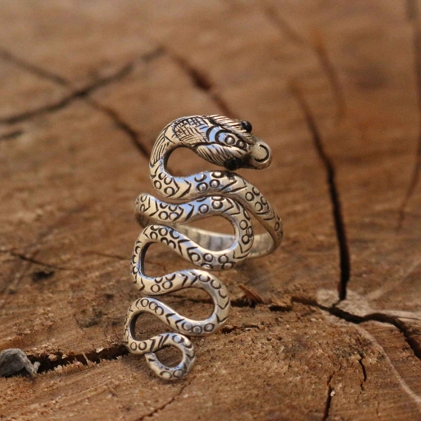 Etched Silver Snake Ring