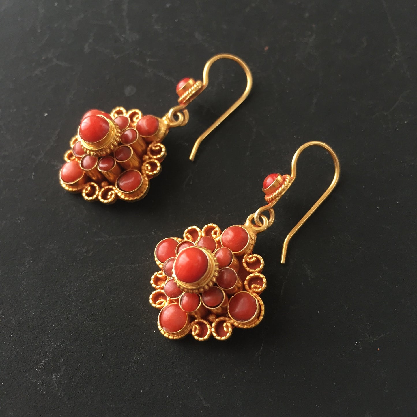 Coral Dangle Mandala Earrings