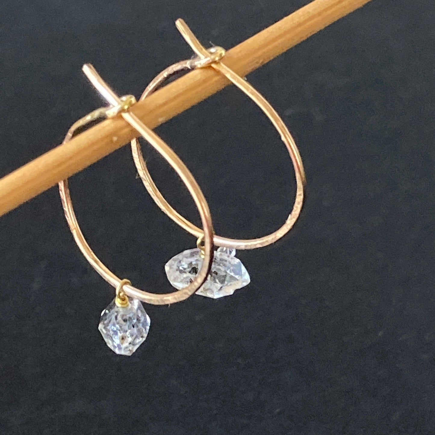 Herkimer Diamond Quartz Gold Filled Hoops