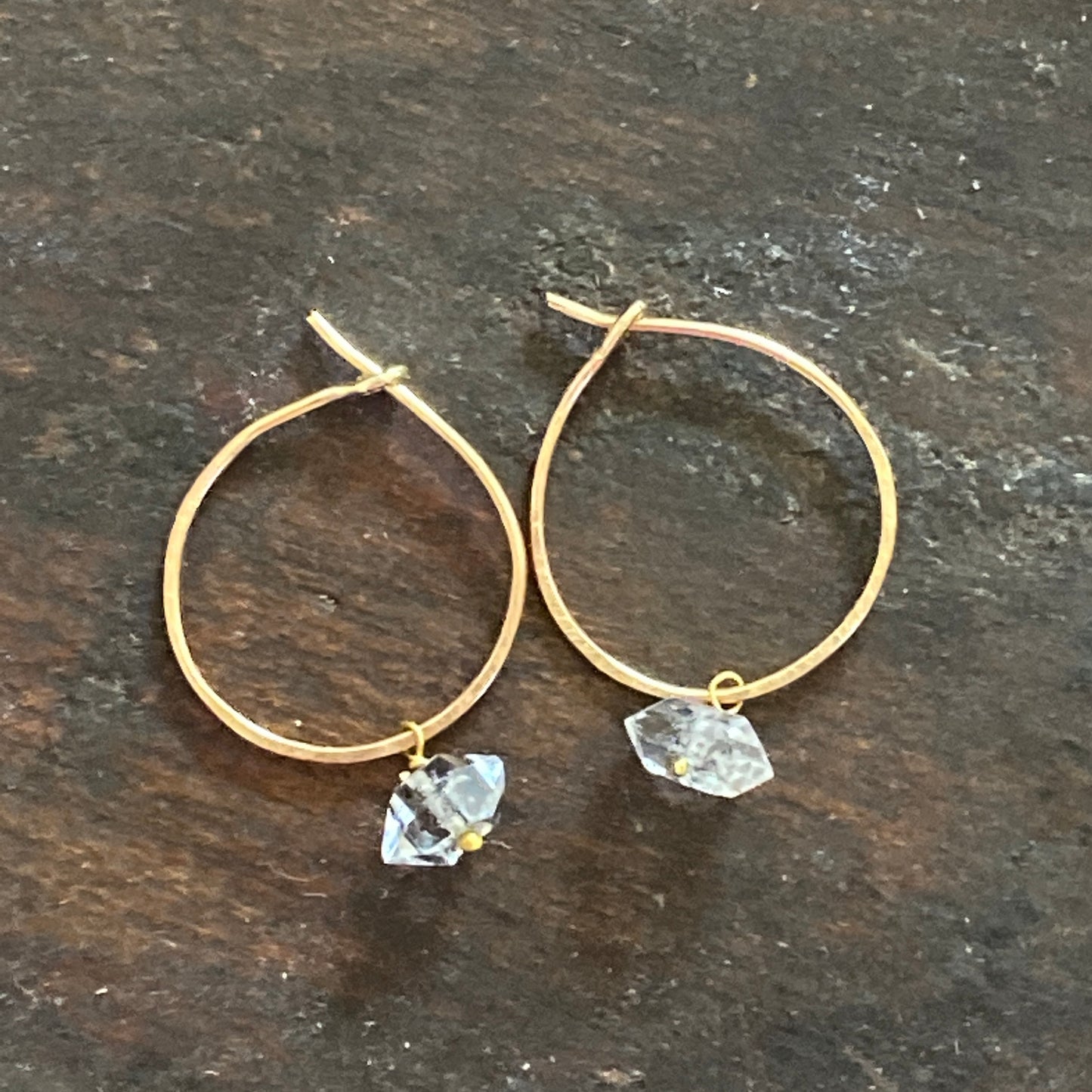 Herkimer Diamond Quartz Gold Filled Hoops