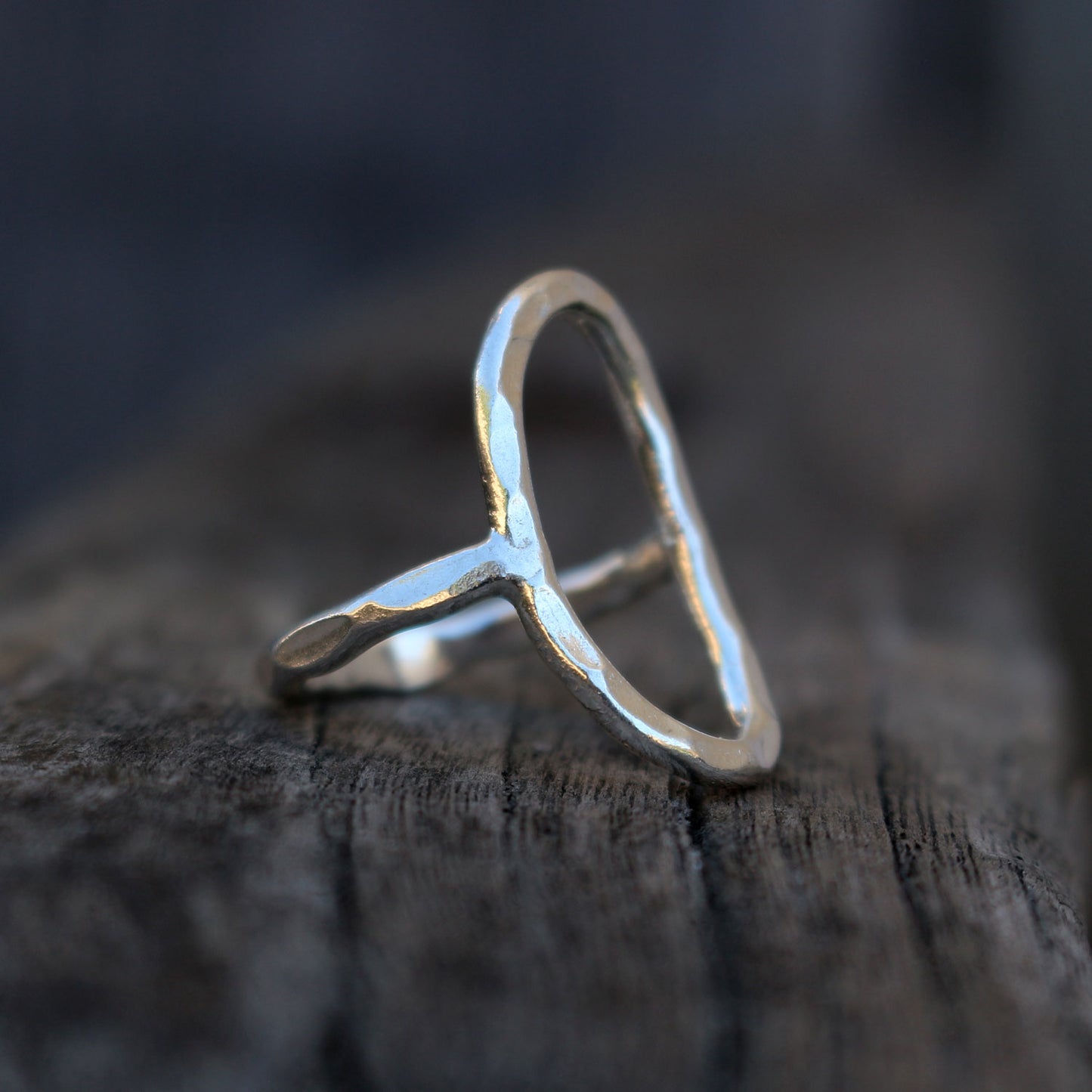 Hammered Oval Silver Ring