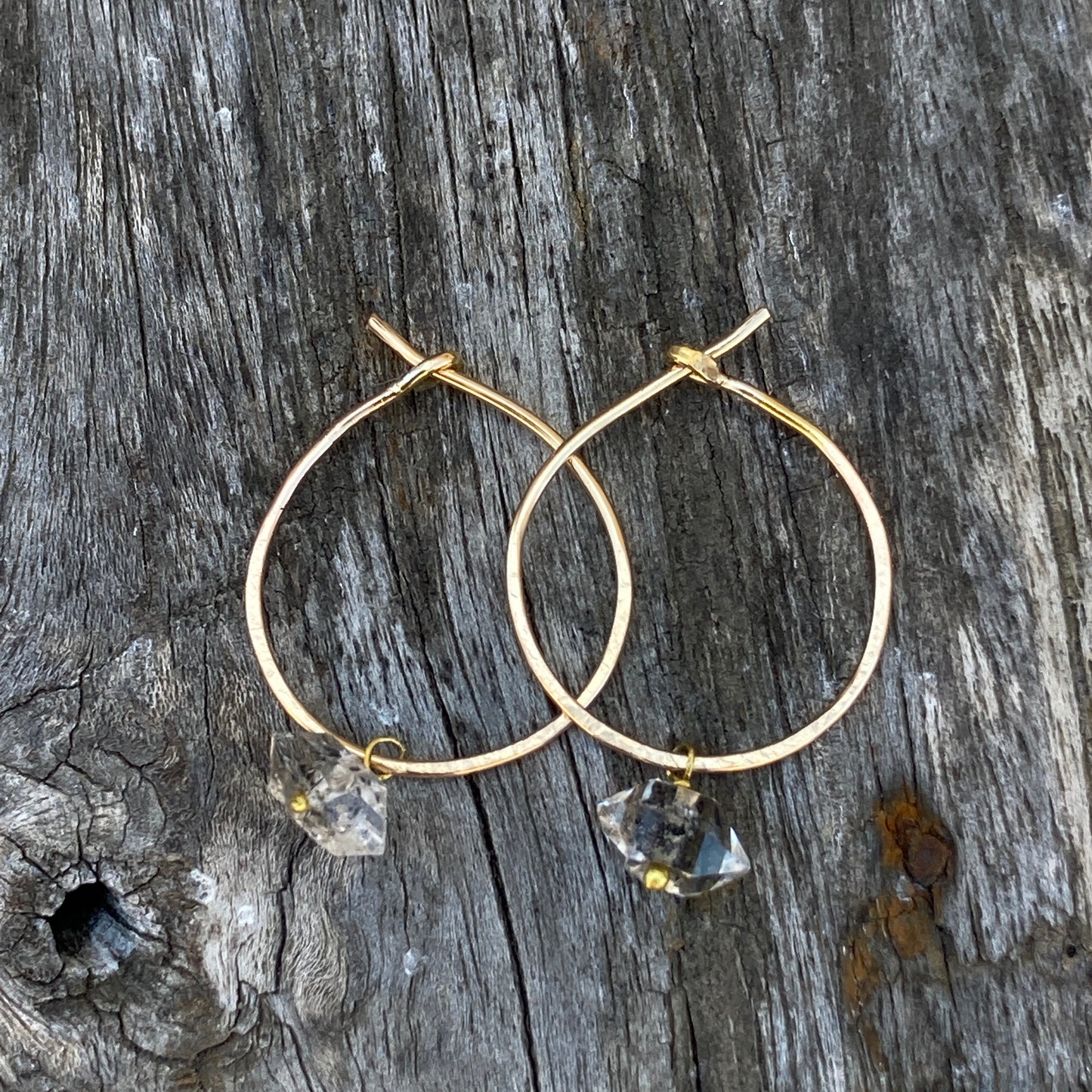 Herkimer Diamond Quartz Gold Filled Hoops