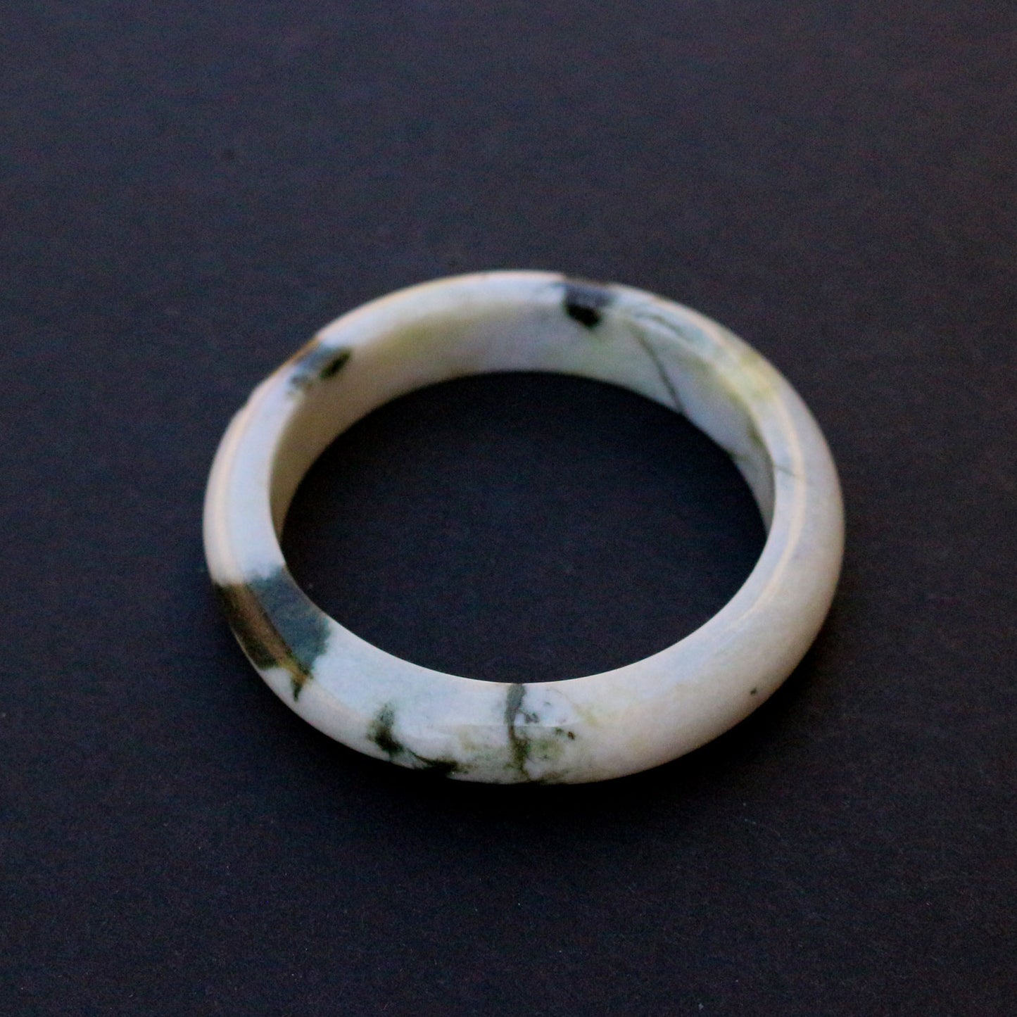 White And Dark Green Jade Bangle