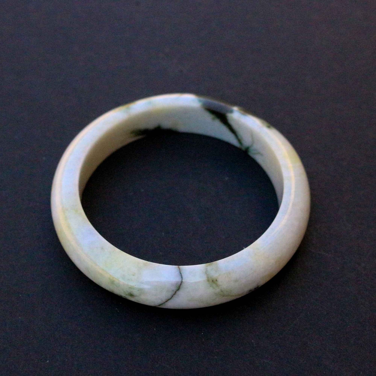 White And Dark Green Jade Bangle