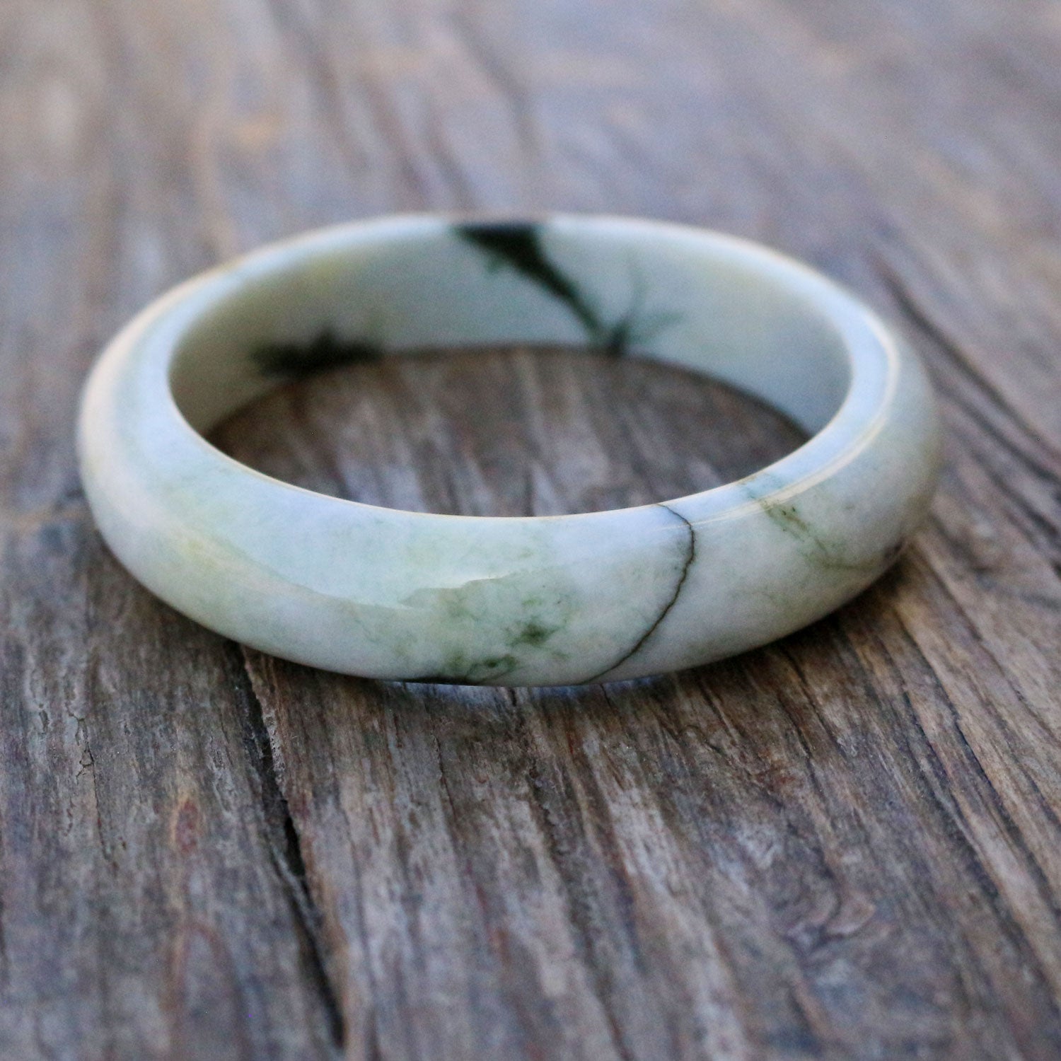 White And Dark Green Jade Bangle - Main Image