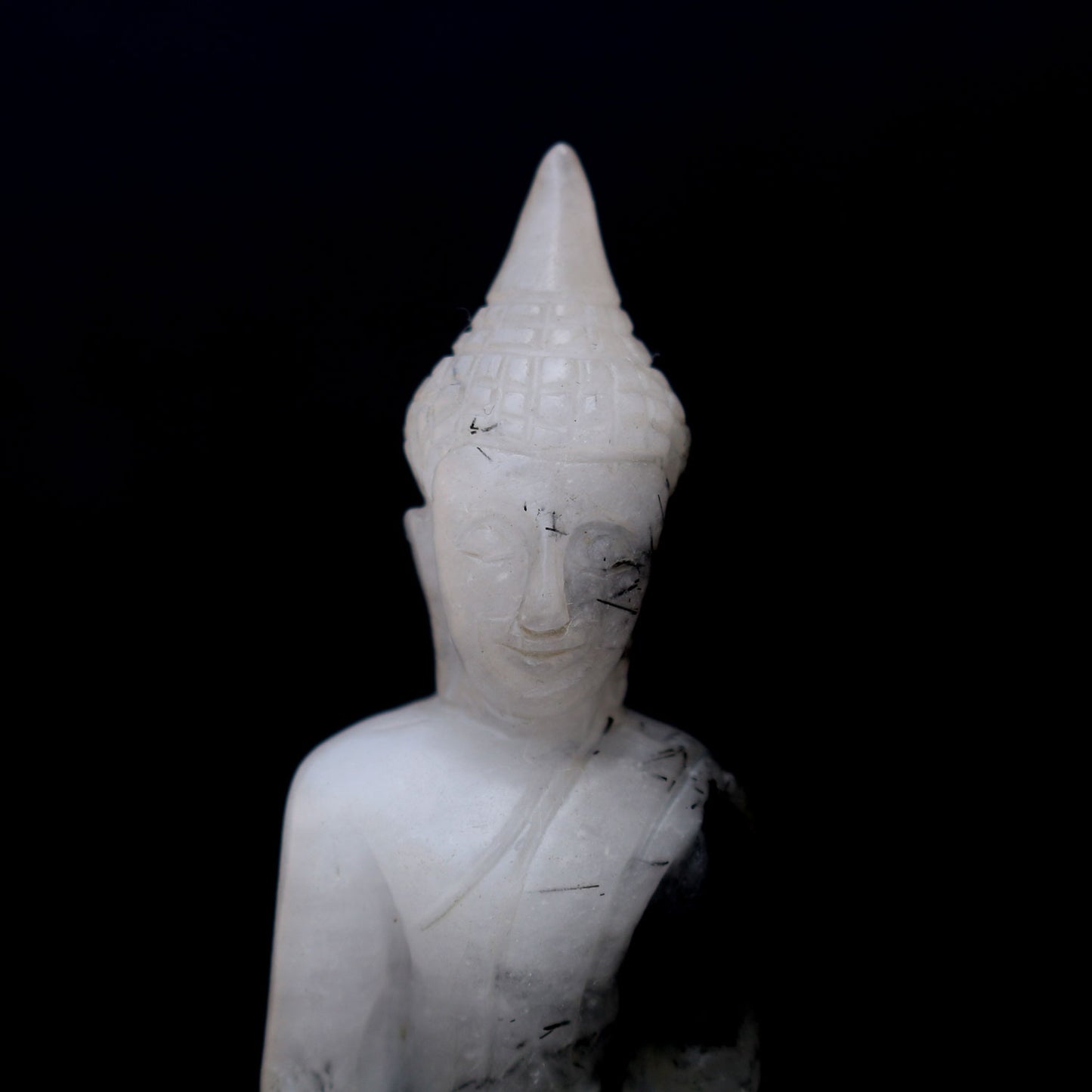 White & Black Quartz Meditating Buddha Statue