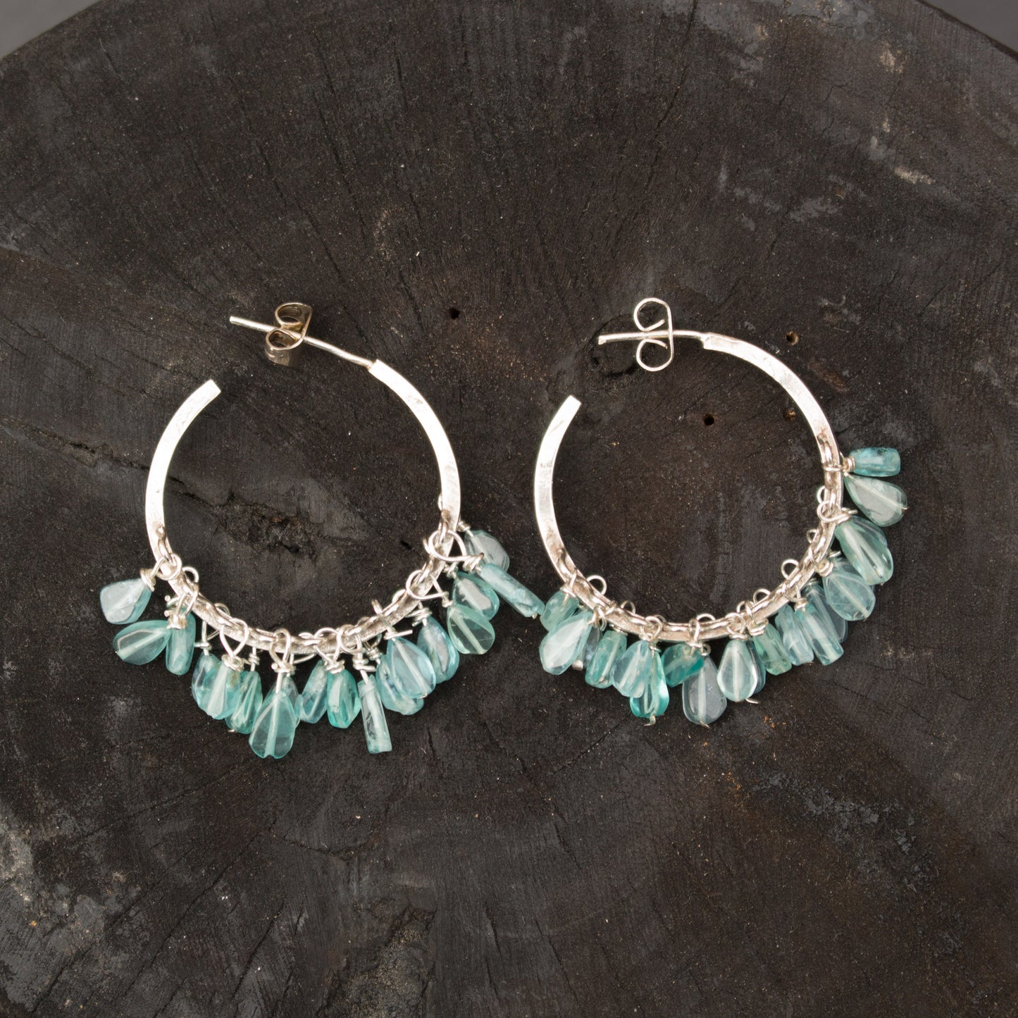 Blue Apatite Sterling Silver Hoops