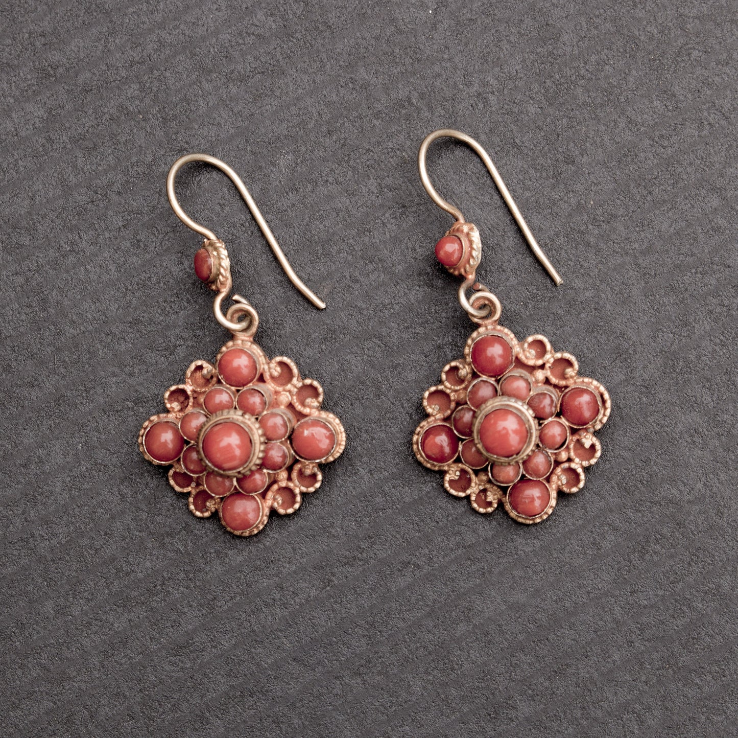 Coral Dangle Mandala Earrings