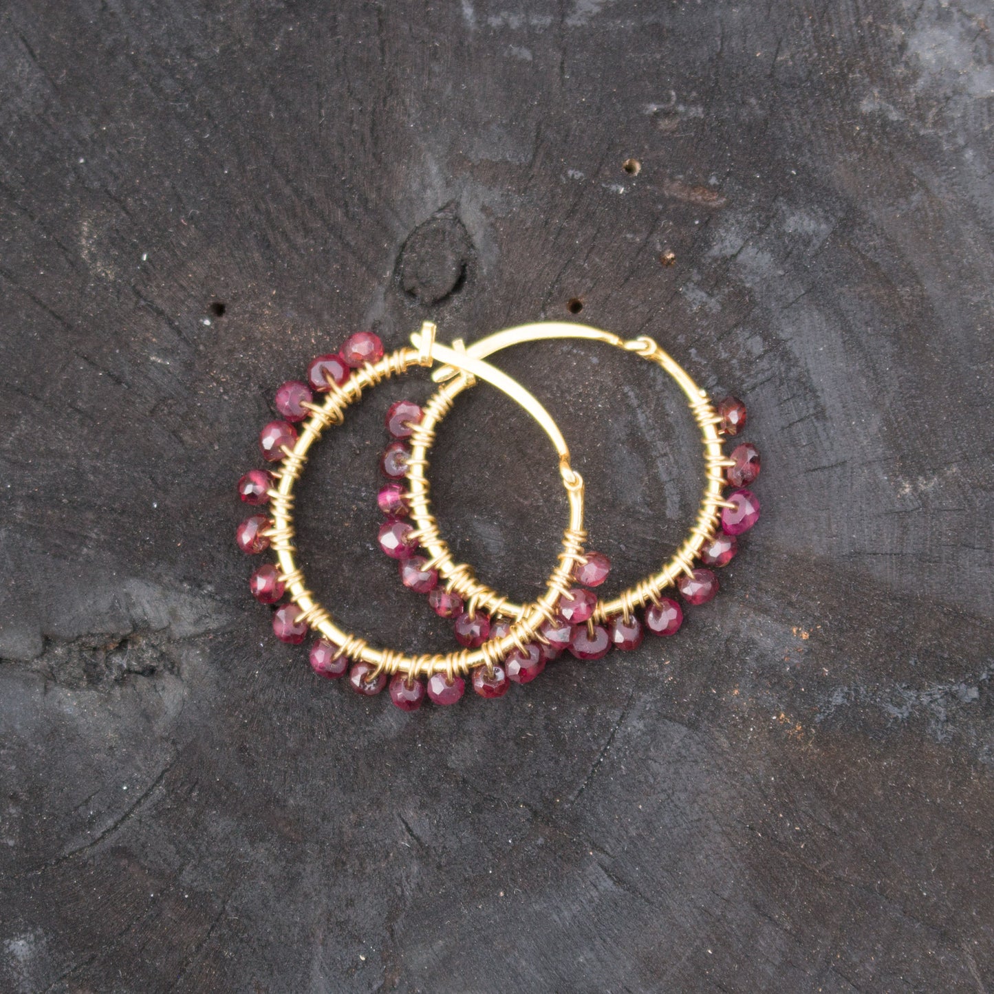 Vermeil Garnet Hoops