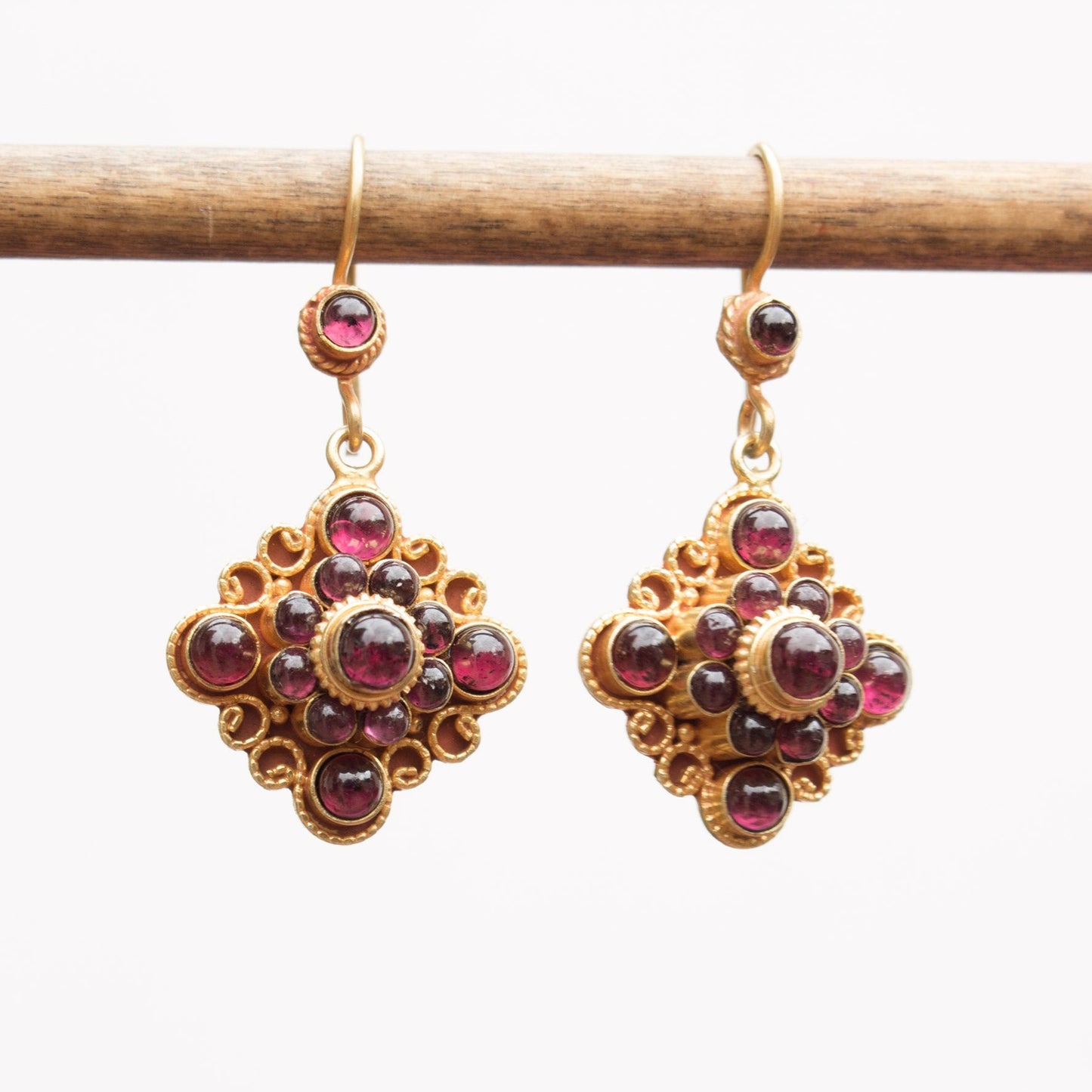 Garnet Mandala Dangle Earrings