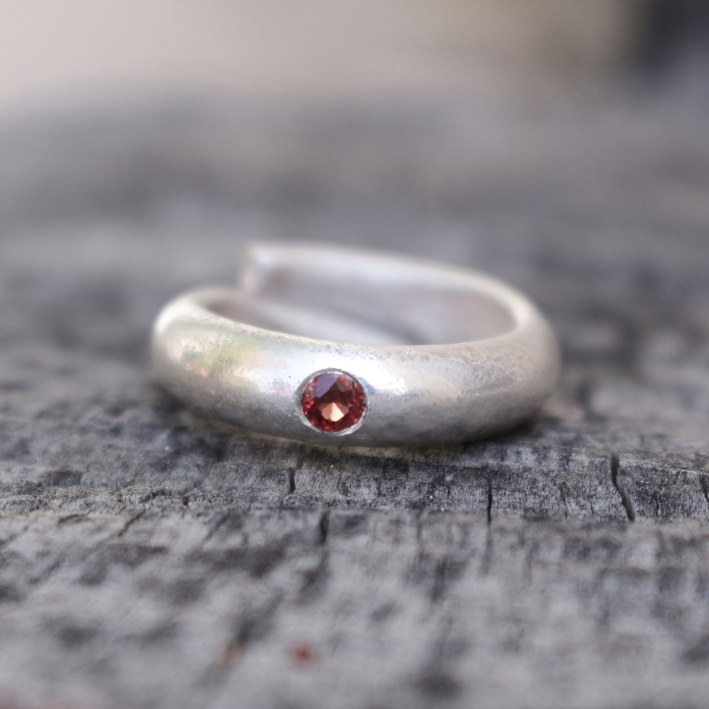 Faceted Garnet Silver Ring