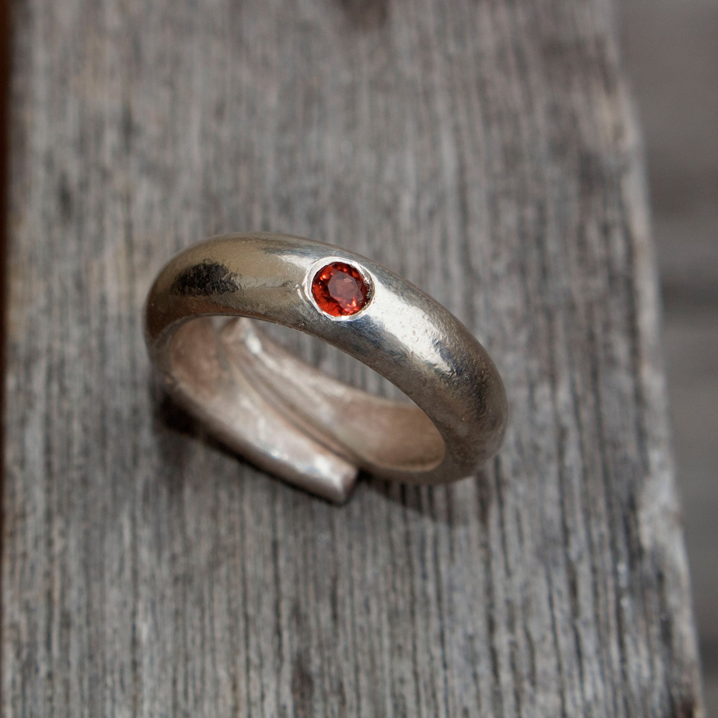Faceted Garnet Silver Ring