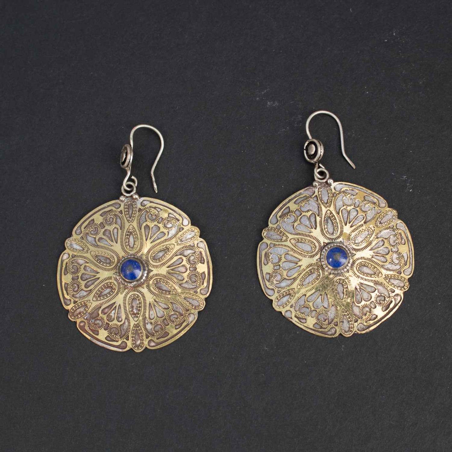 Turquoise Etched Brass Rarrings
