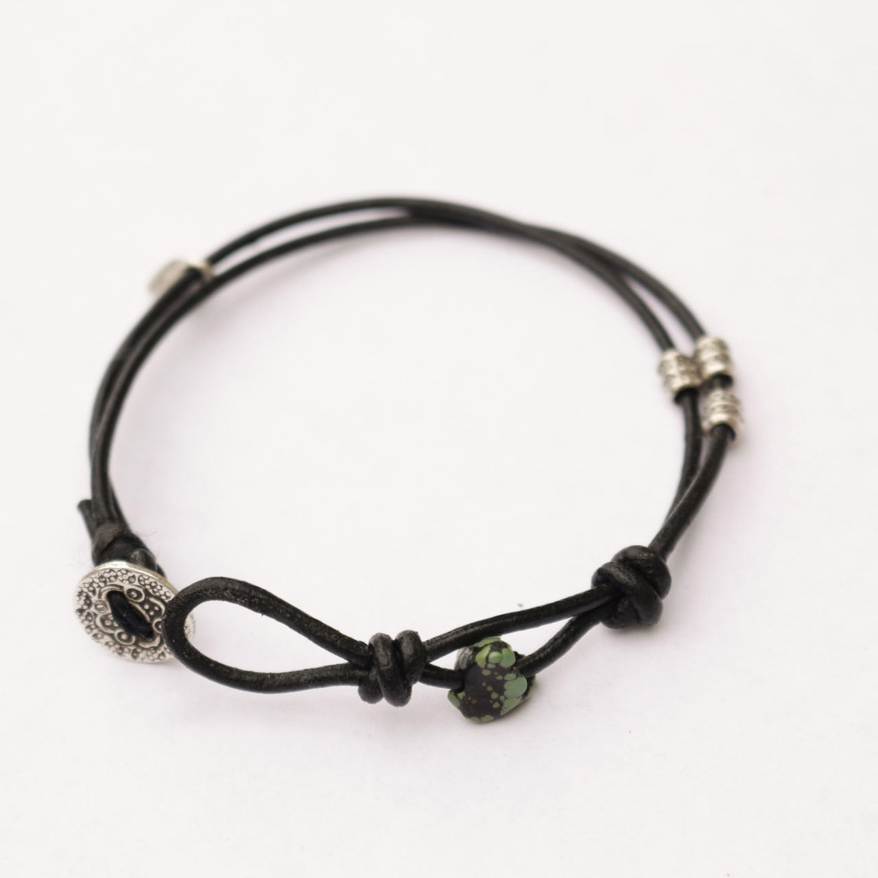 Knotted black Leather Bracelet