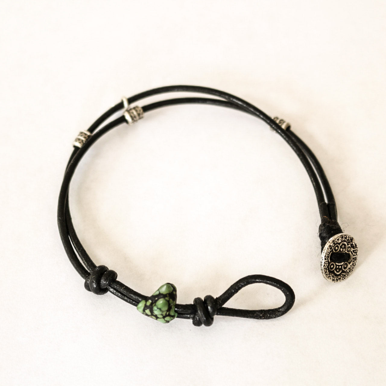Knotted black Leather Bracelet