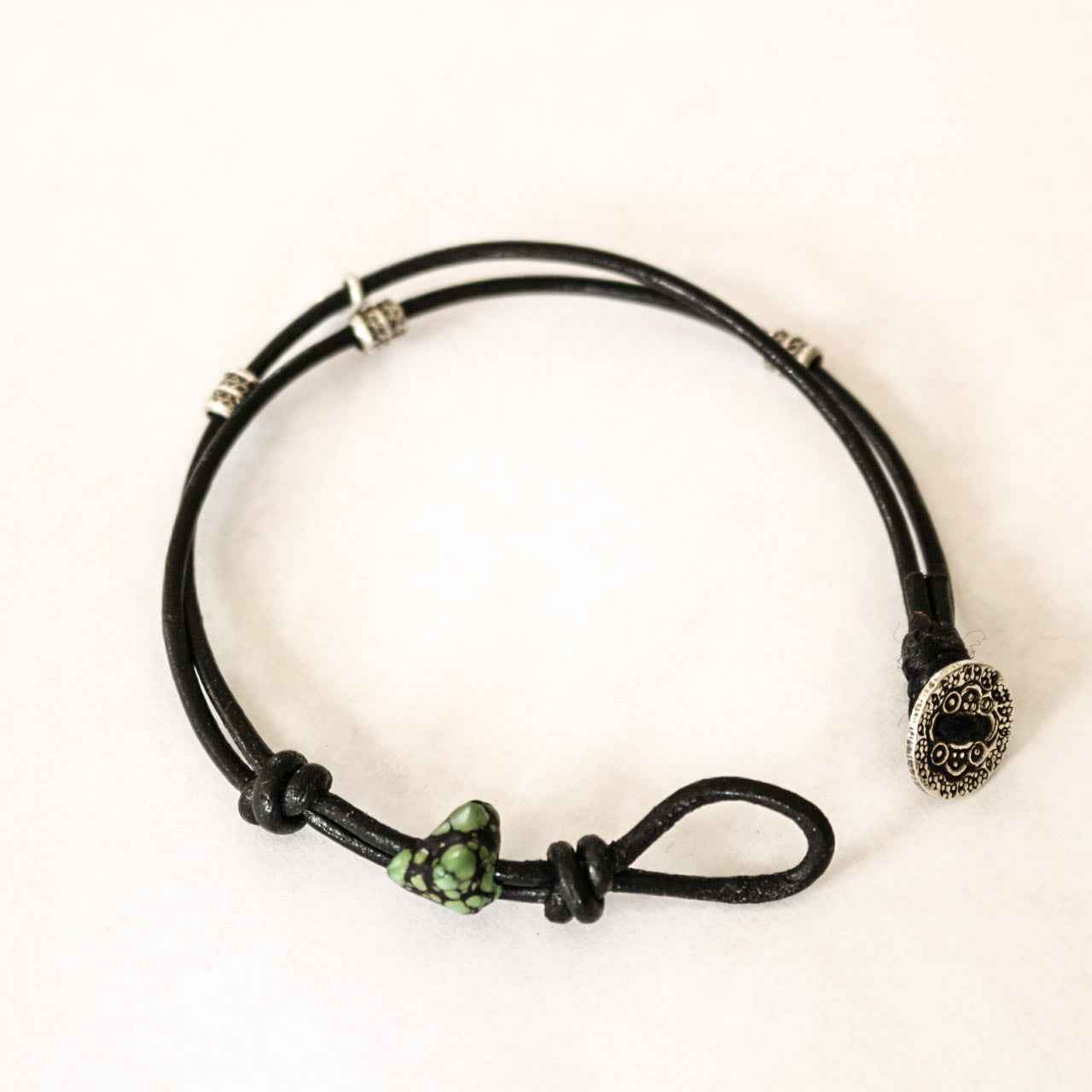 Knotted black Leather Bracelet