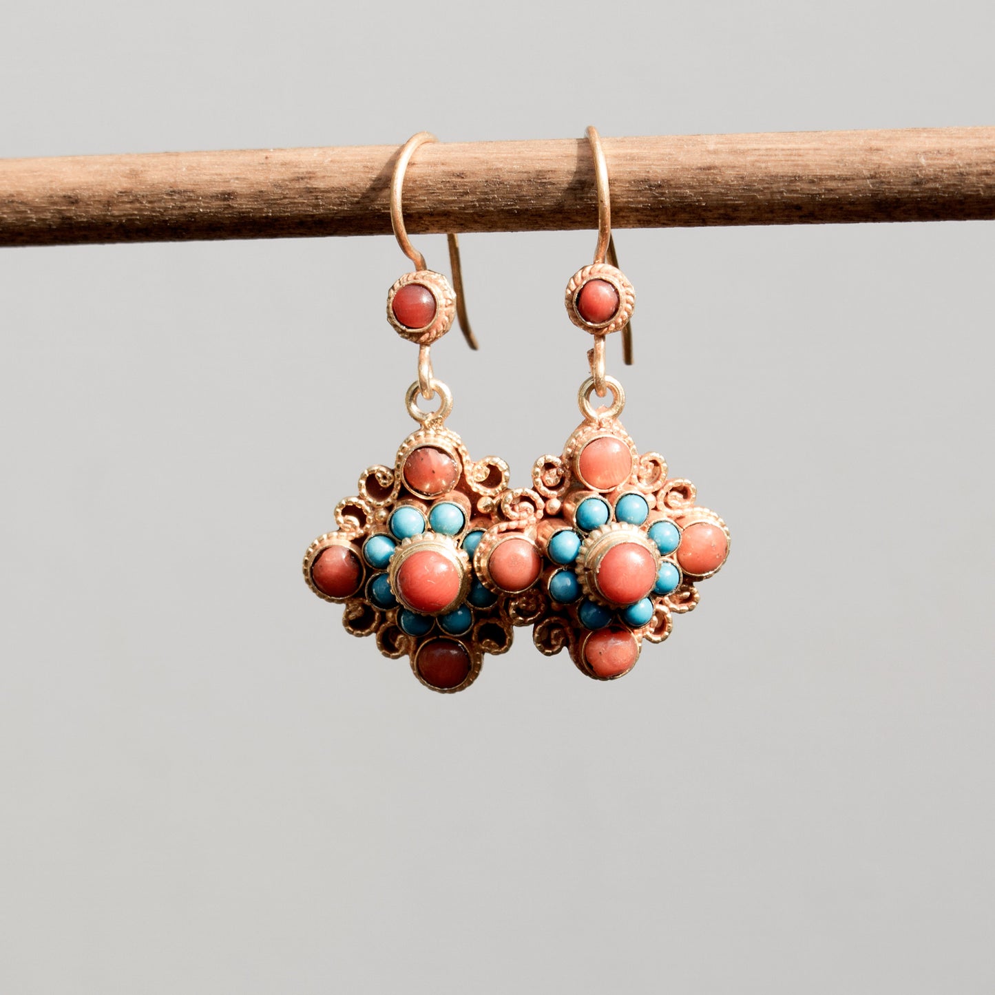 Coral & Turquoise Mandala Dangle Earrings