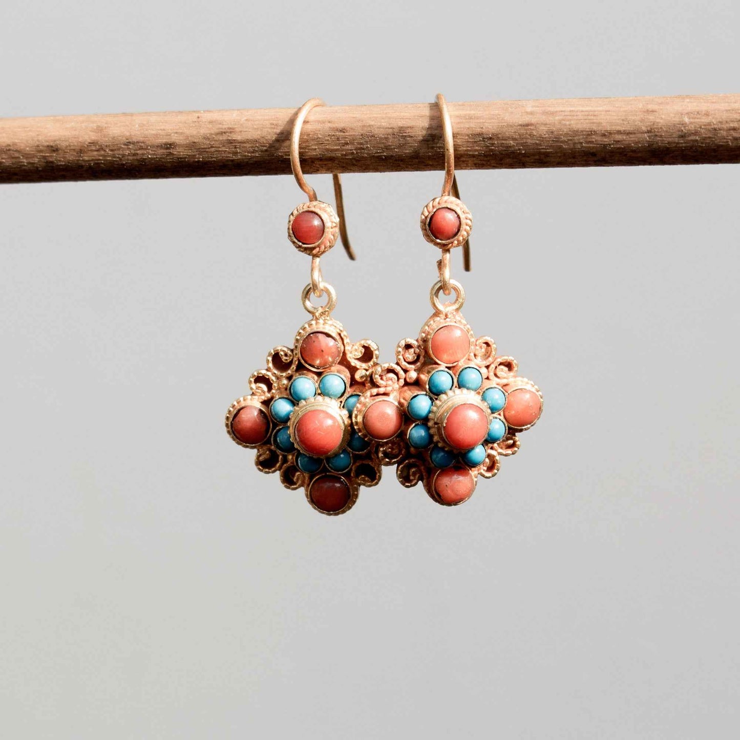 Coral & Turquoise Mandala Dangle Earrings