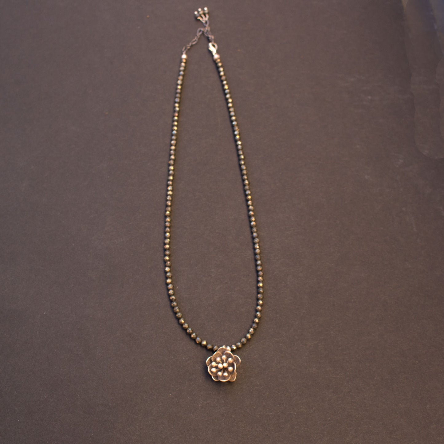 Pyrite sterling silver lotus necklace