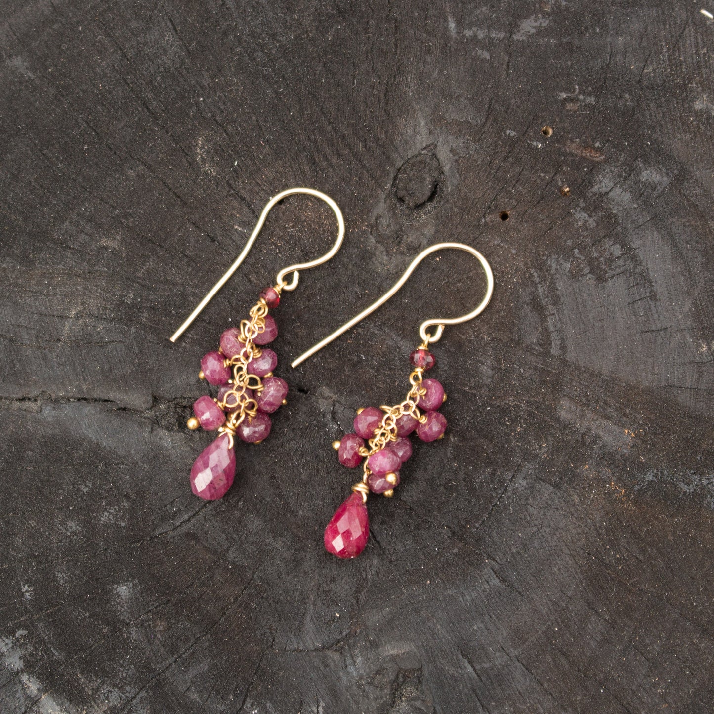Wire Wrapped Ruby Dangle Earrings