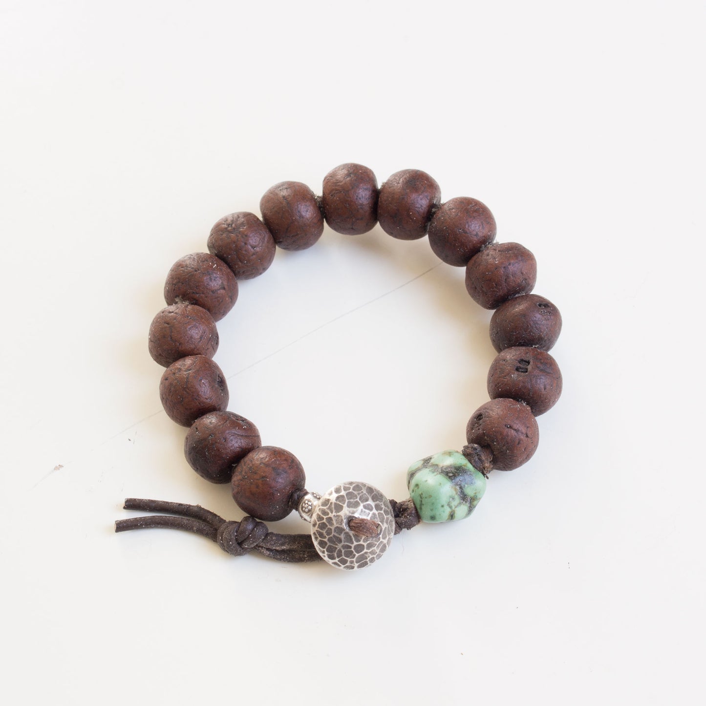 Vintage Bodhi Seed Beads On Leather Bracelet