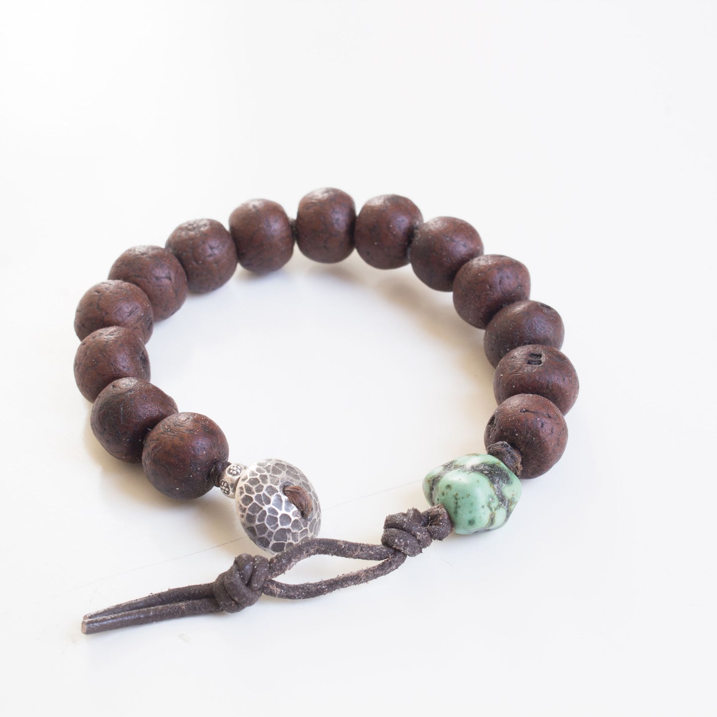 Vintage Bodhi Seed Beads On Leather Bracelet