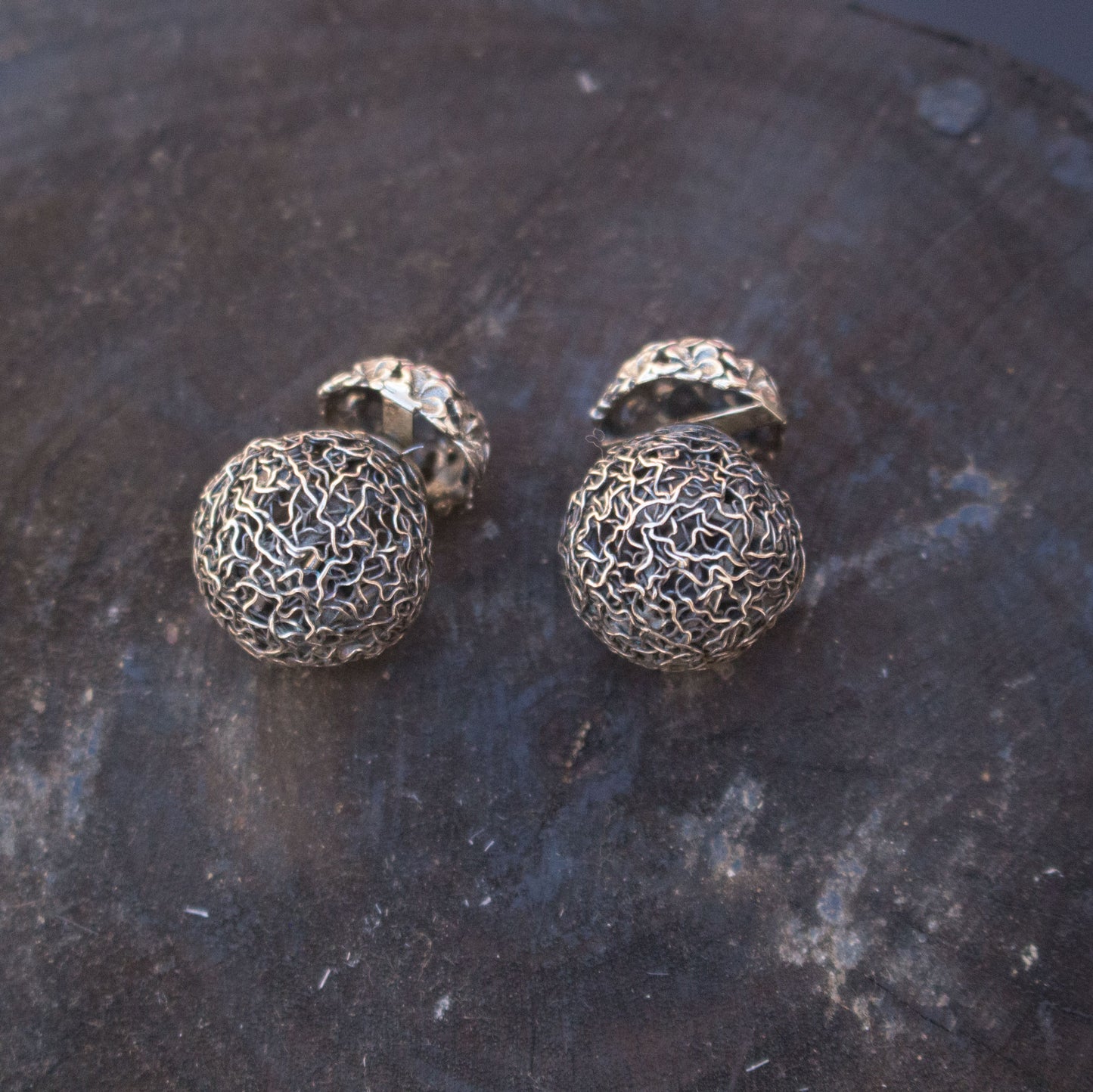 Vintage Silver Wire Ball Stud Earrings