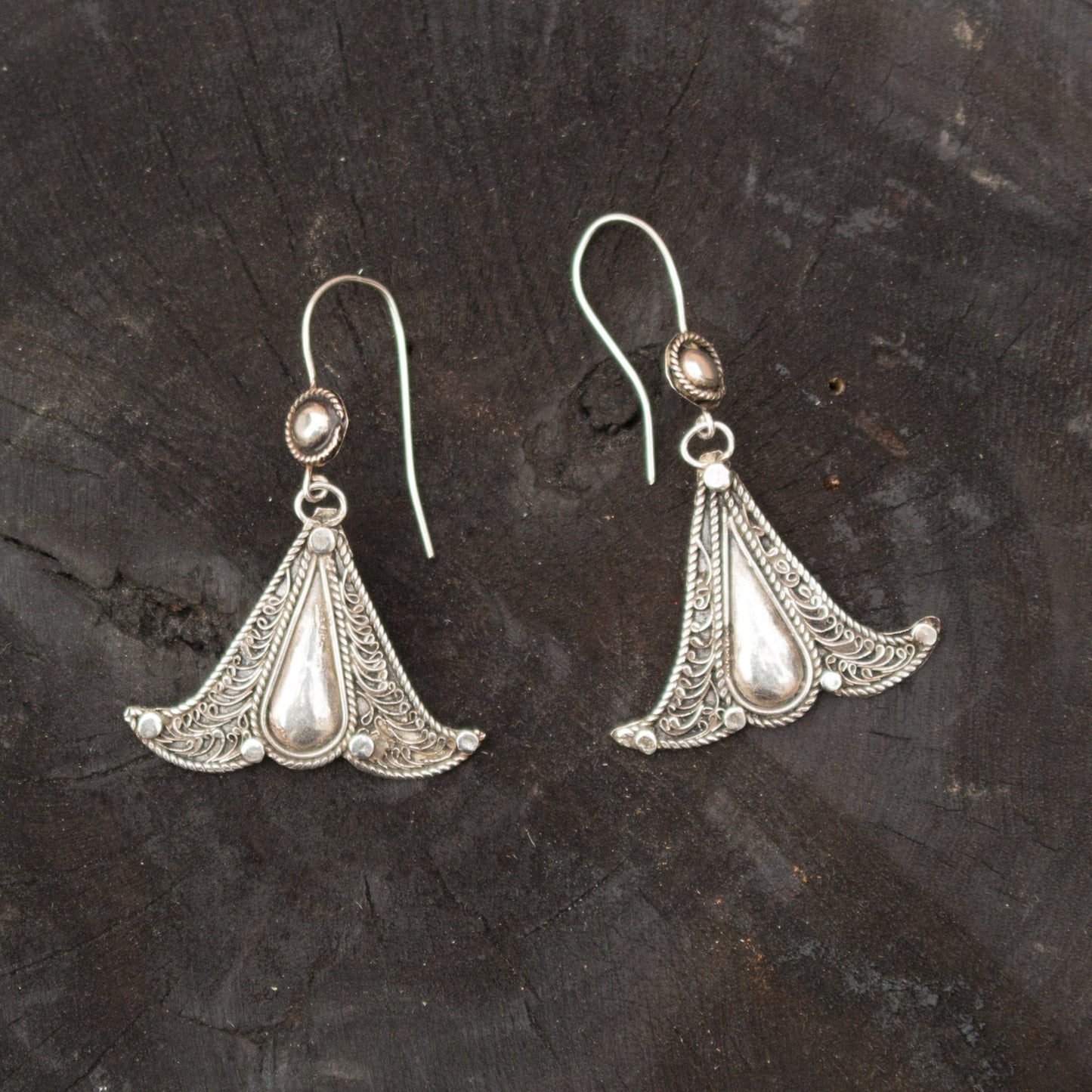 Silver Filigree Dangle Bell Earrings