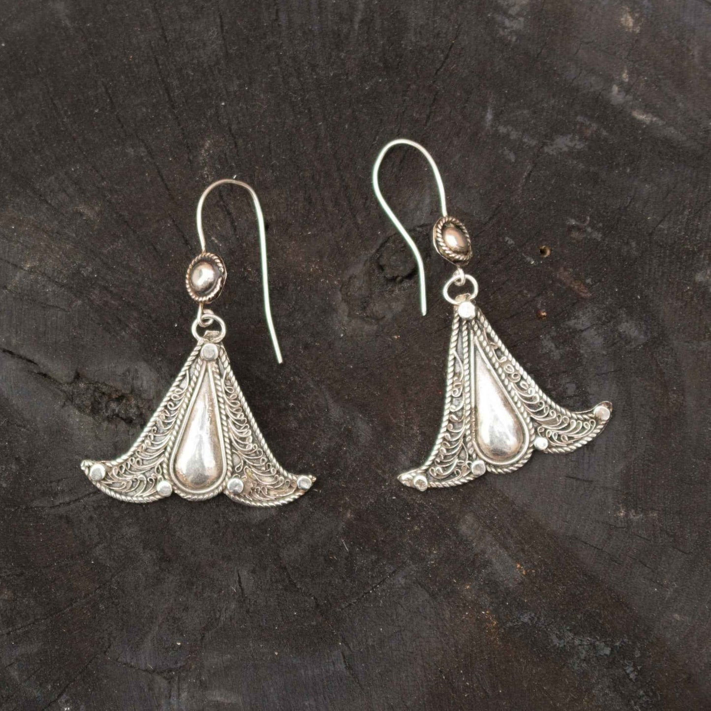 Silver Filigree Dangle Bell Earrings