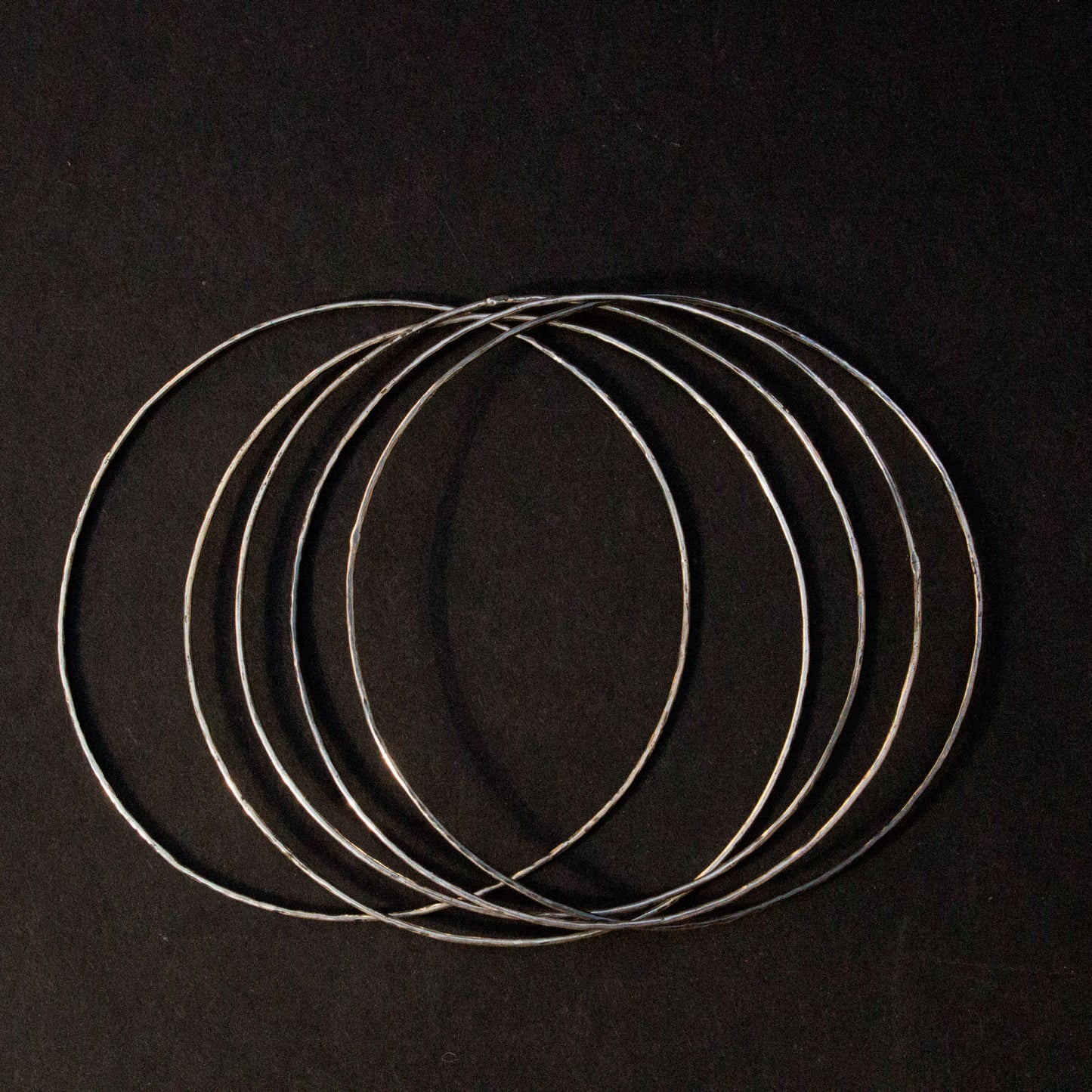 Thin Hammered Silver Bangle Set