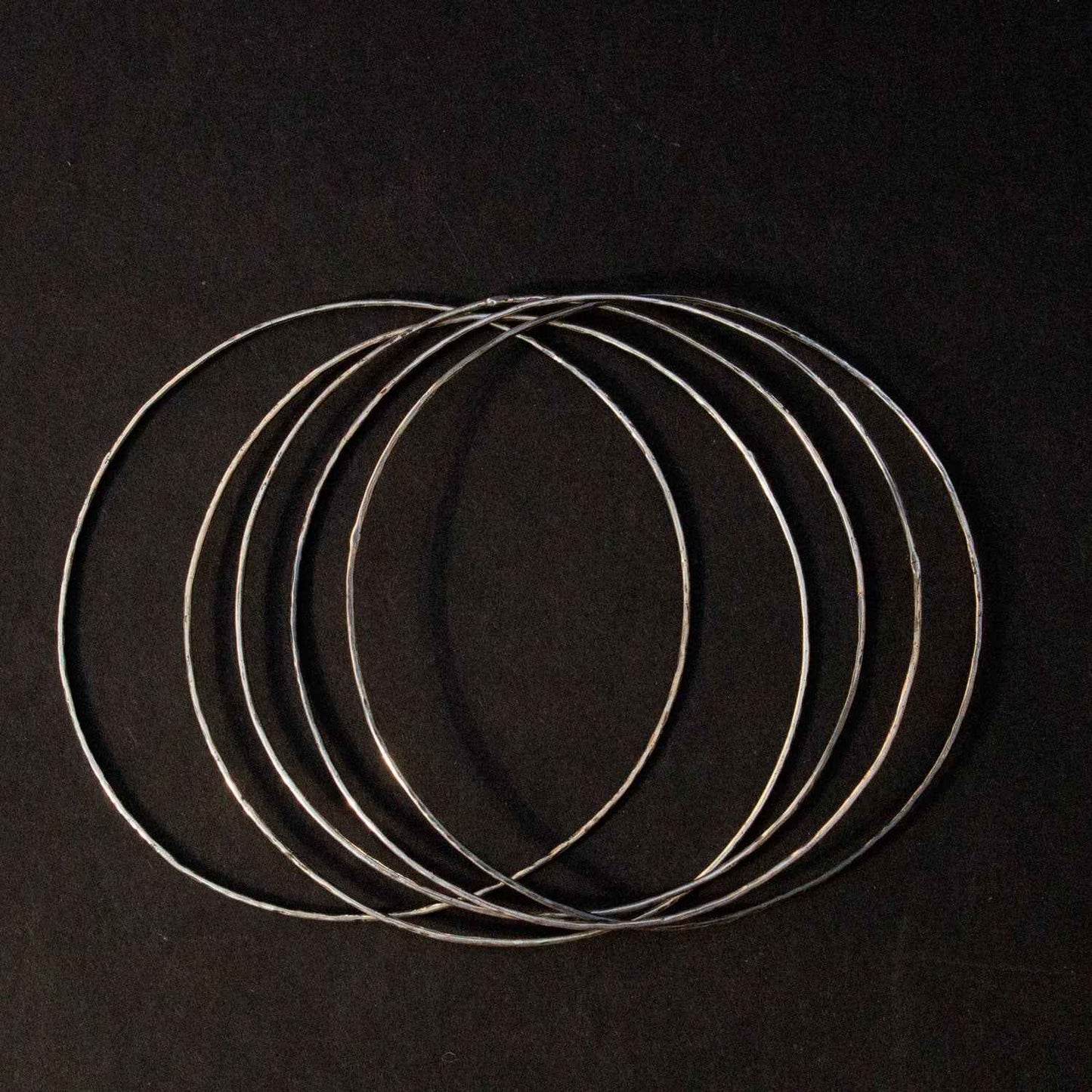 Thin Hammered Silver Bangle Set