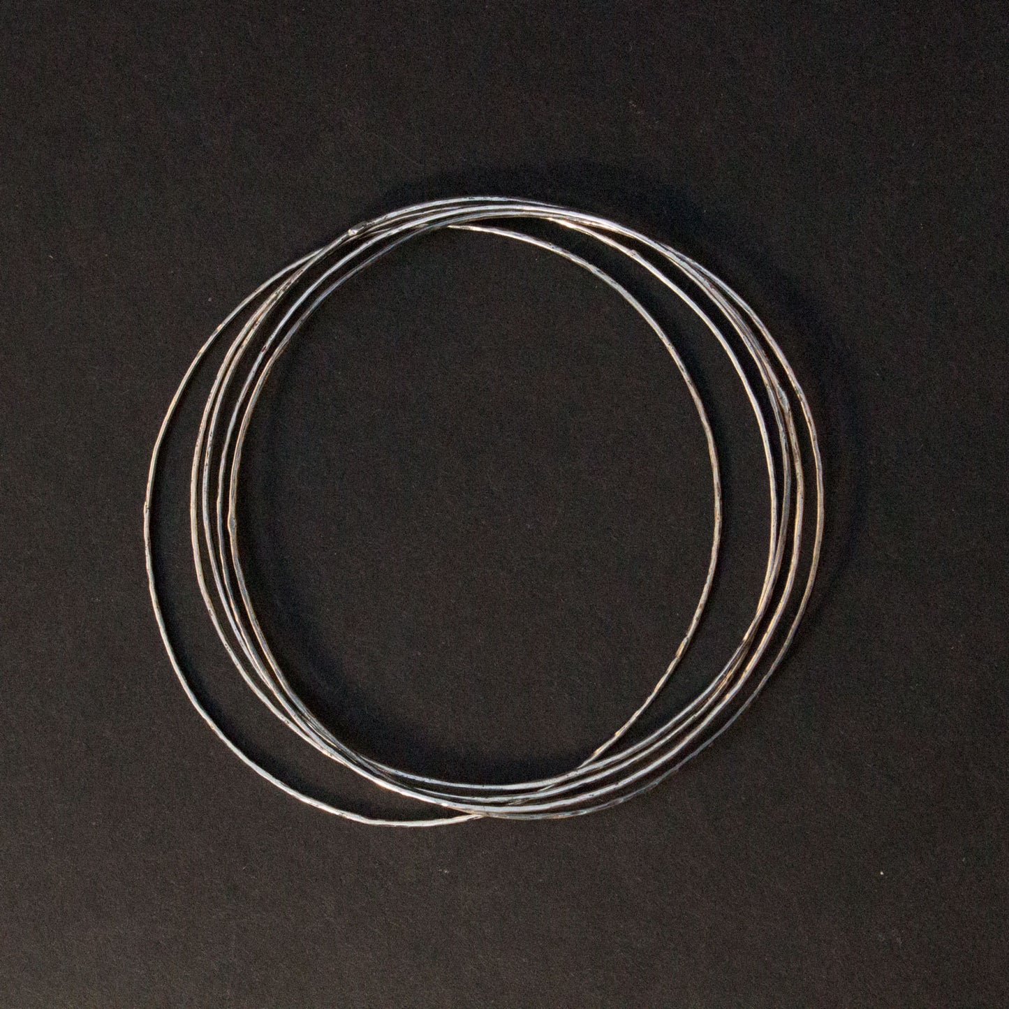 Thin Hammered Silver Bangle Set