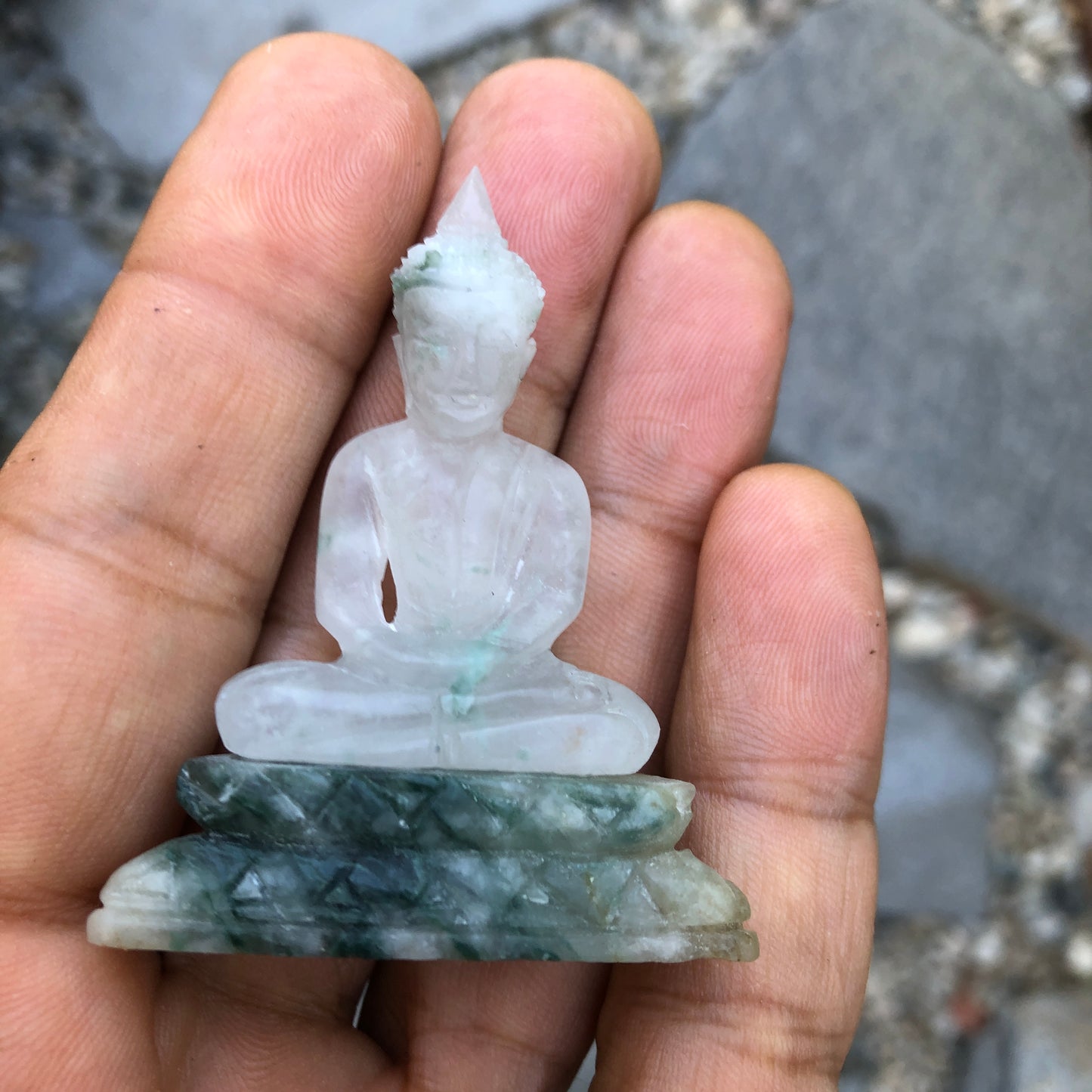 Green Jade Buddha In Dhyani Mudra Gesture Figurine
