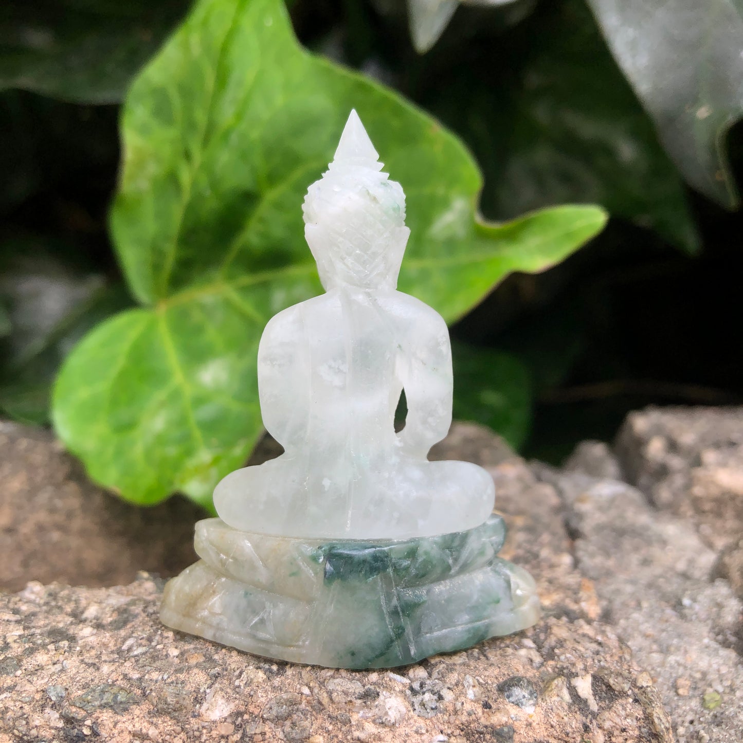 Green Jade Buddha In Dhyani Mudra Gesture Figurine