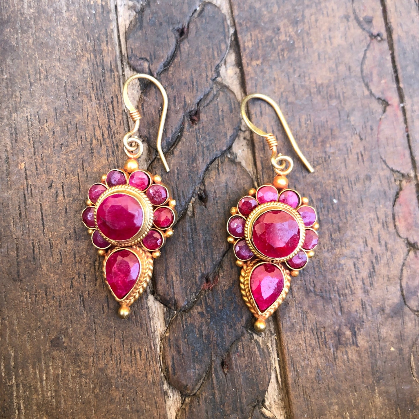 Faceted Ruby Dangle Earrings