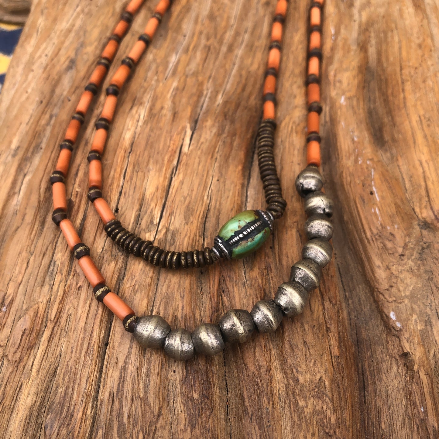 Vintage Naga Glass And African Trade Bead Long Necklace