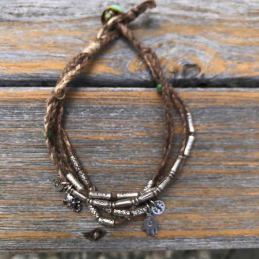 Natural Hemp Silver Beaded Bracelet