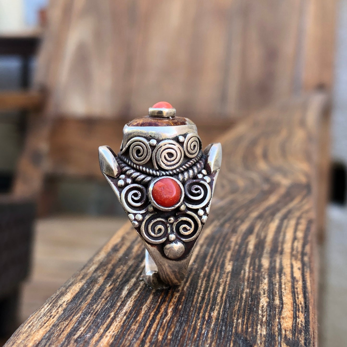 Tibetan Amber Silver Ring