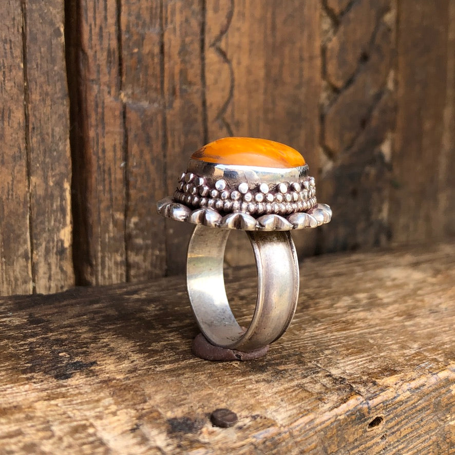Natural Amber Silver Ring