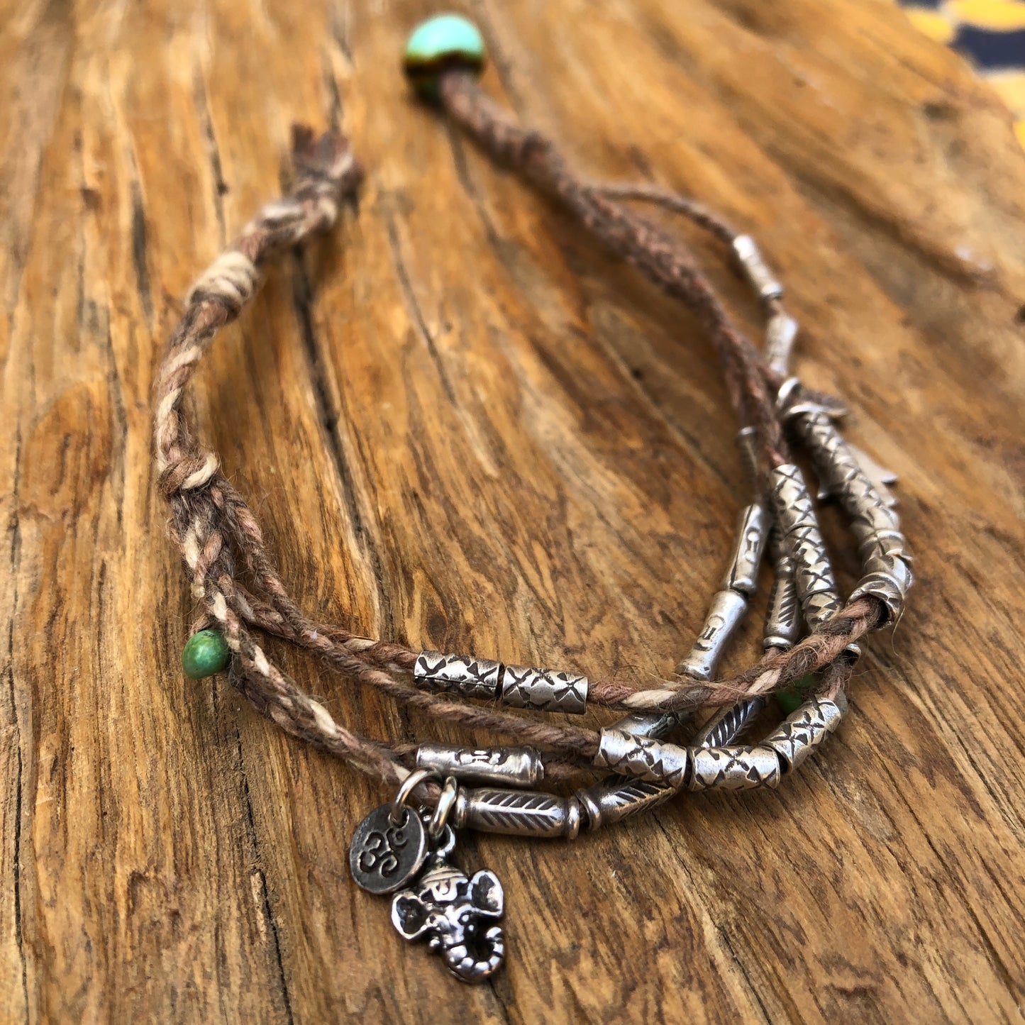 Natural Hemp Silver Beaded Bracelet