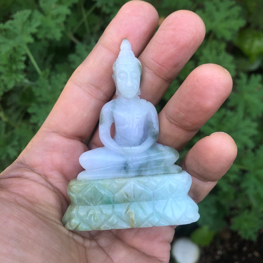 Seated Buddha Figurine In Green Jade - Trendivine