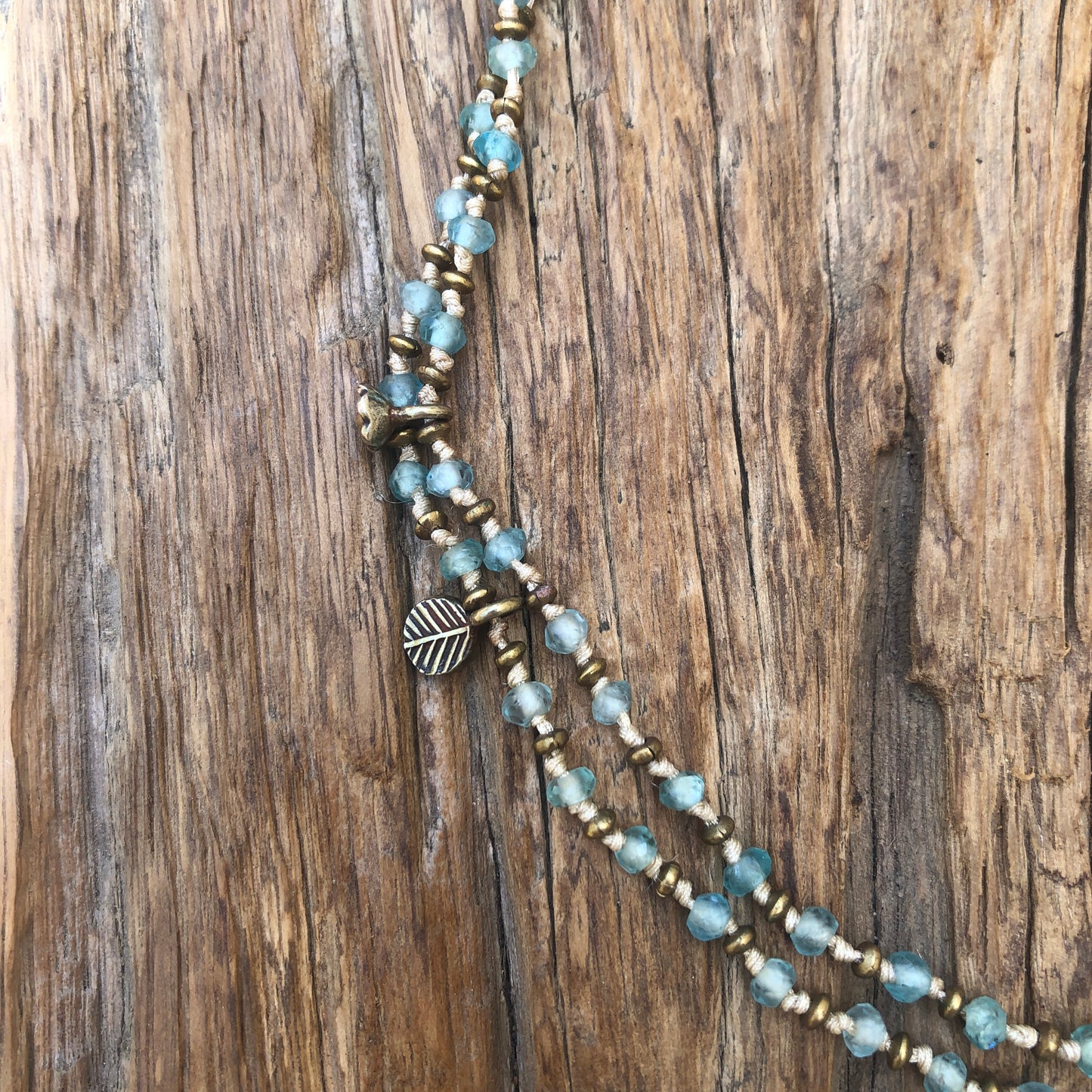 Faceted Aquamarine On Silk Cord Necklace