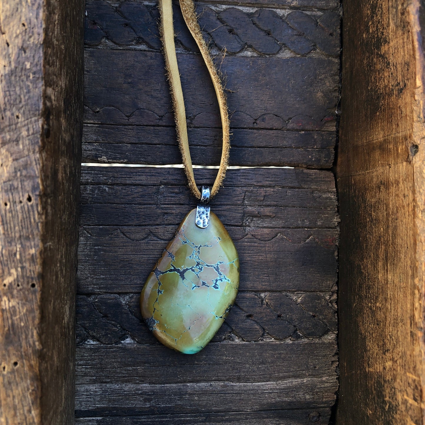 Turquoise Pendant On Tan Leather Lace